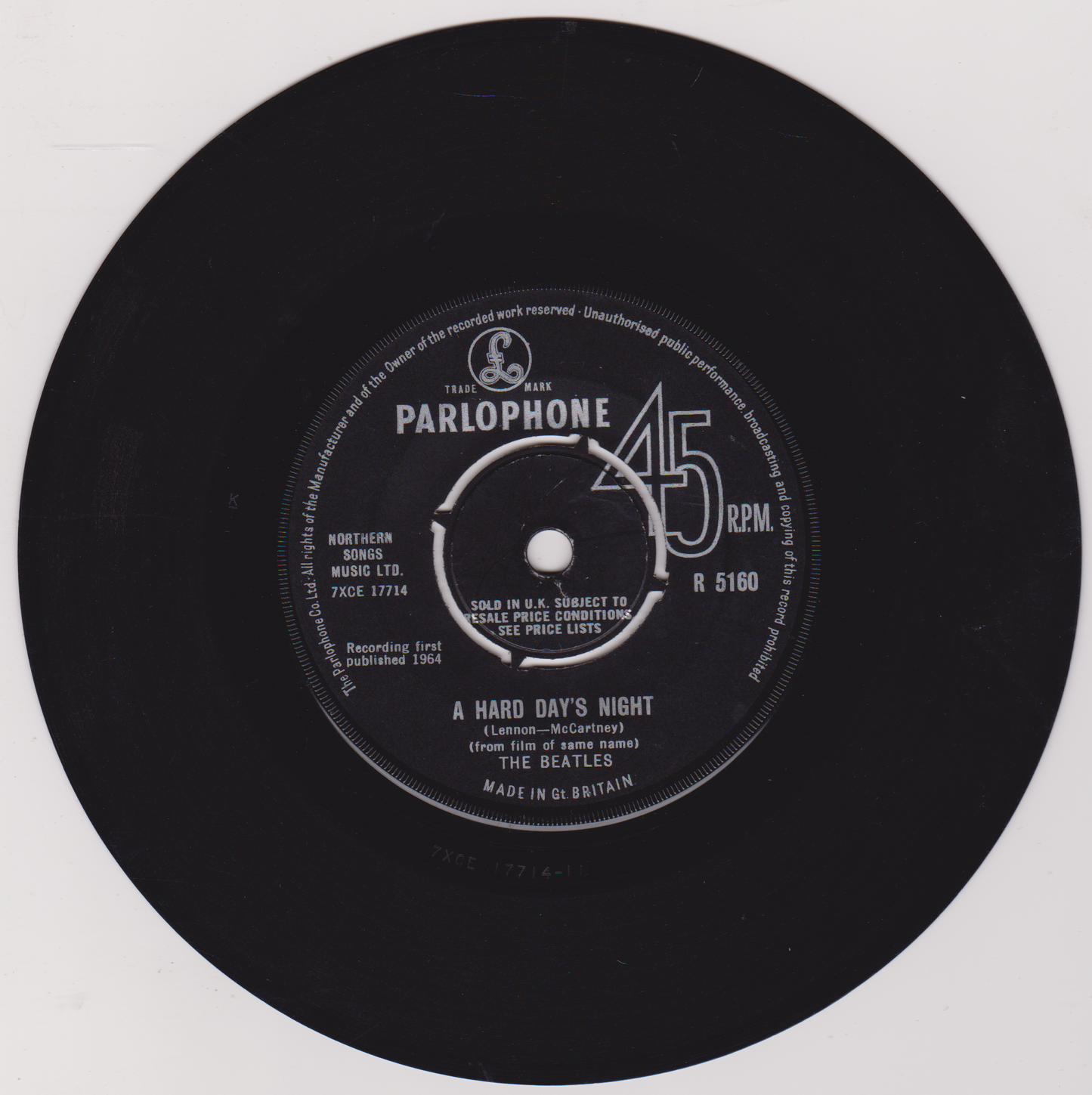 The Beatles ‎– A Hard Day's Night (Parlophone 1964) 7" vinyl single VG/-