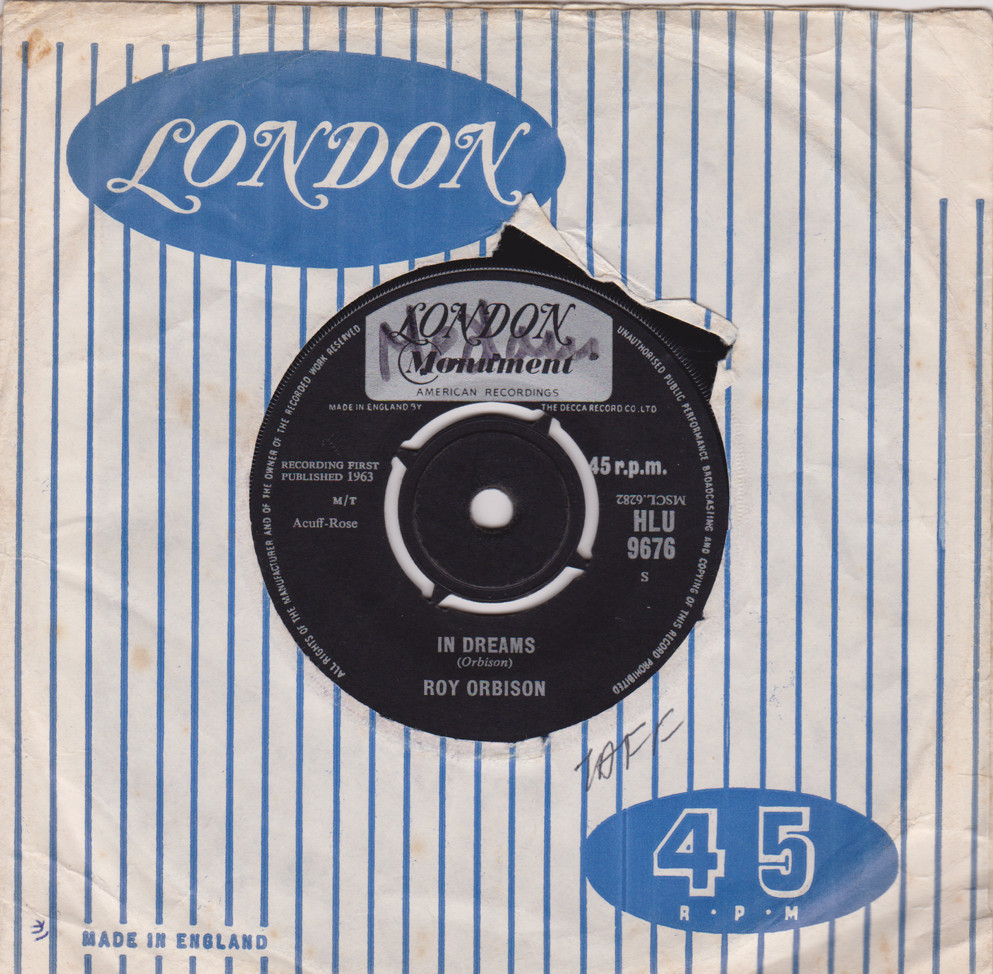Roy Orbison ‎– In Dreams (London 1963) 7" vinyl single VG/VG