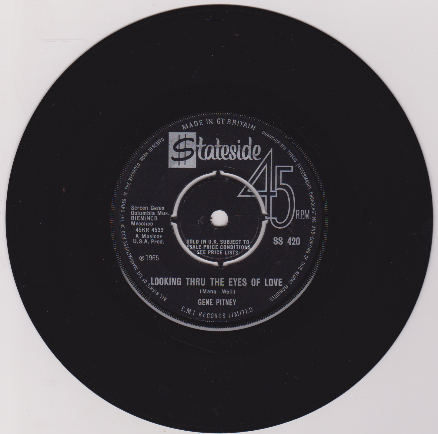 Gene Pitney – Looking Thru The Eyes Of Love (Stateside, 1965) 7" vinyl single VG/-