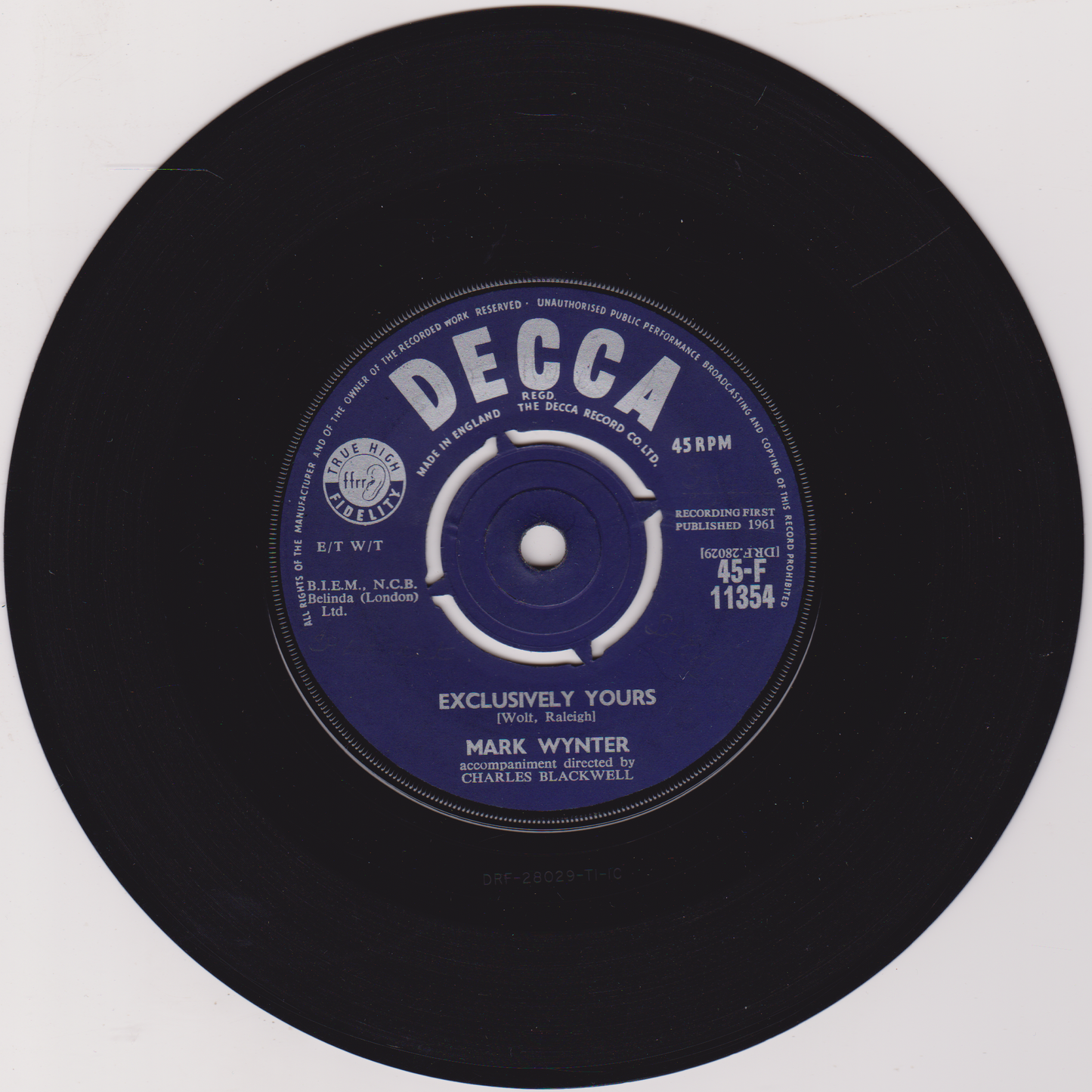Mark Wynter ‎– Exclusively Yours (Decca 1961) 7" vinyl single VG/-