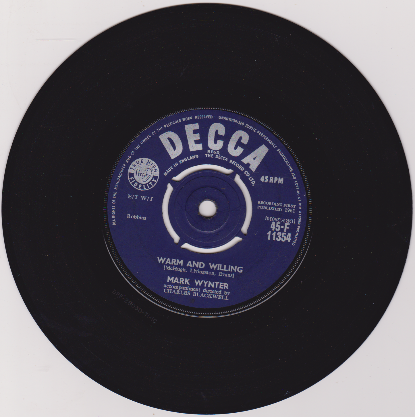 Mark Wynter ‎– Exclusively Yours (Decca 1961) 7" vinyl single VG/-