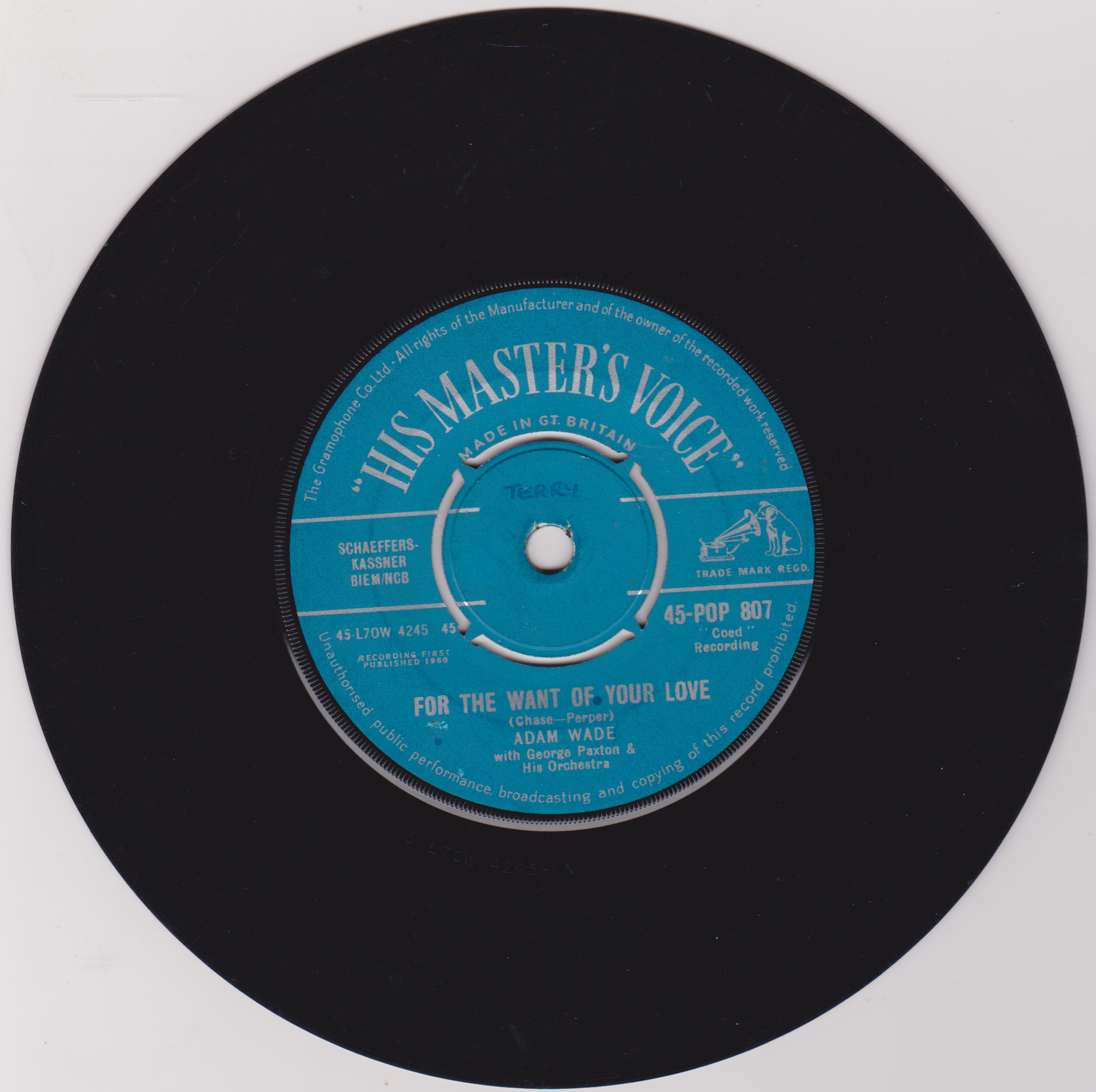 Adam Wade ‎– In Pursuit Of Happiness (HMV 1960) 7" vinyl single VG/VG