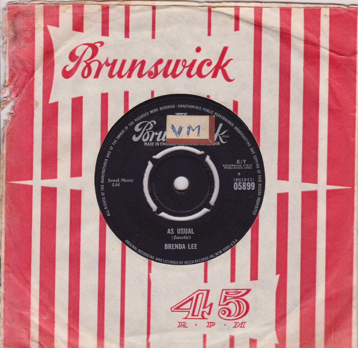 Brenda Lee ‎– As Usual (Brunswick 1963) 7" vinyl single G+/-