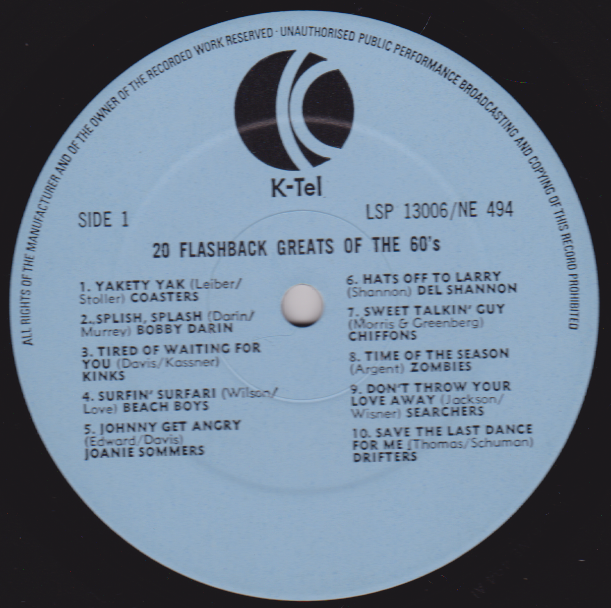 Various ‎– 20 Flash Back Greats Of The Sixties (K-Tel 1973) 12" vinyl LP VG/VG