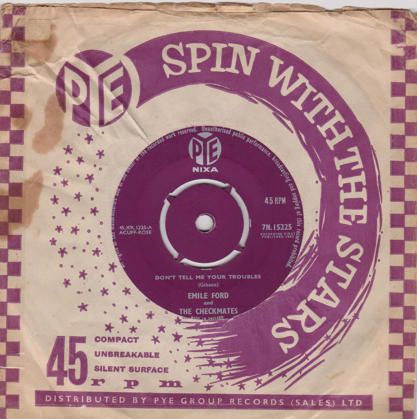 Emile Ford ‎– Don't Tell Me Your Troubles (Pye 1959) 7" vinyl single VG/VG