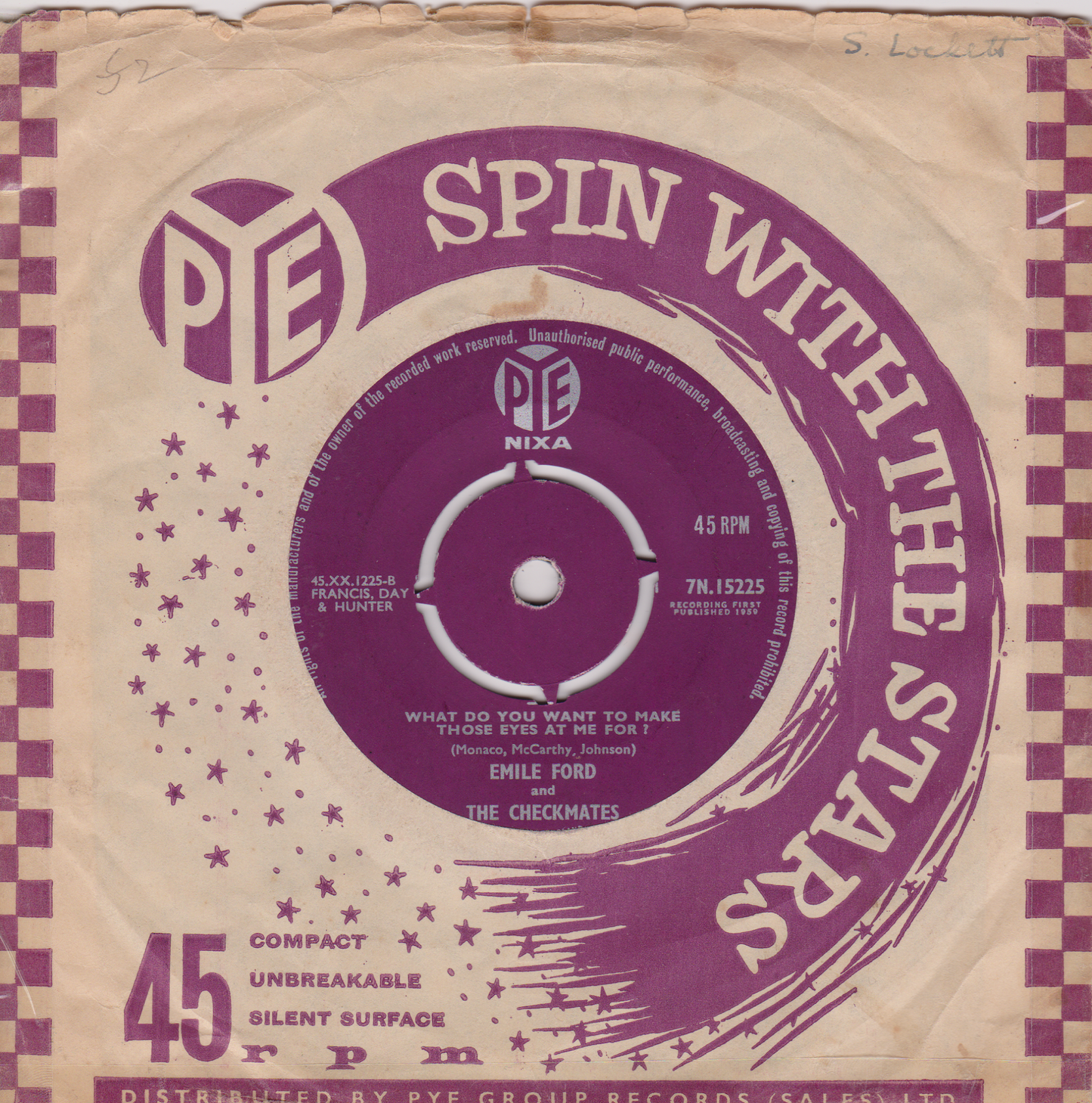 Emile Ford ‎– Don't Tell Me Your Troubles (Pye 1959) 7" vinyl single VG/VG