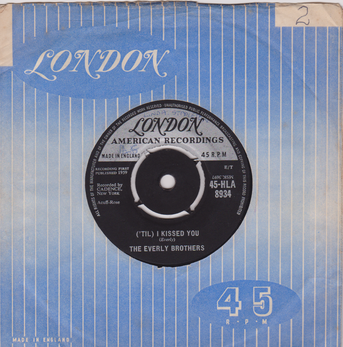 Everly Brothers - ('Til) I Kissed You (London 1959) 7" vinyl single VG/VG