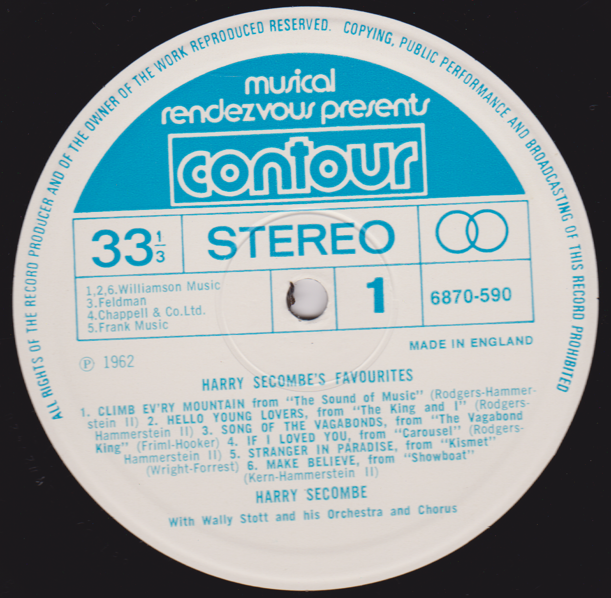 Harry Secombe – Favourites (Contour) 12" vinyl LP VG/VG