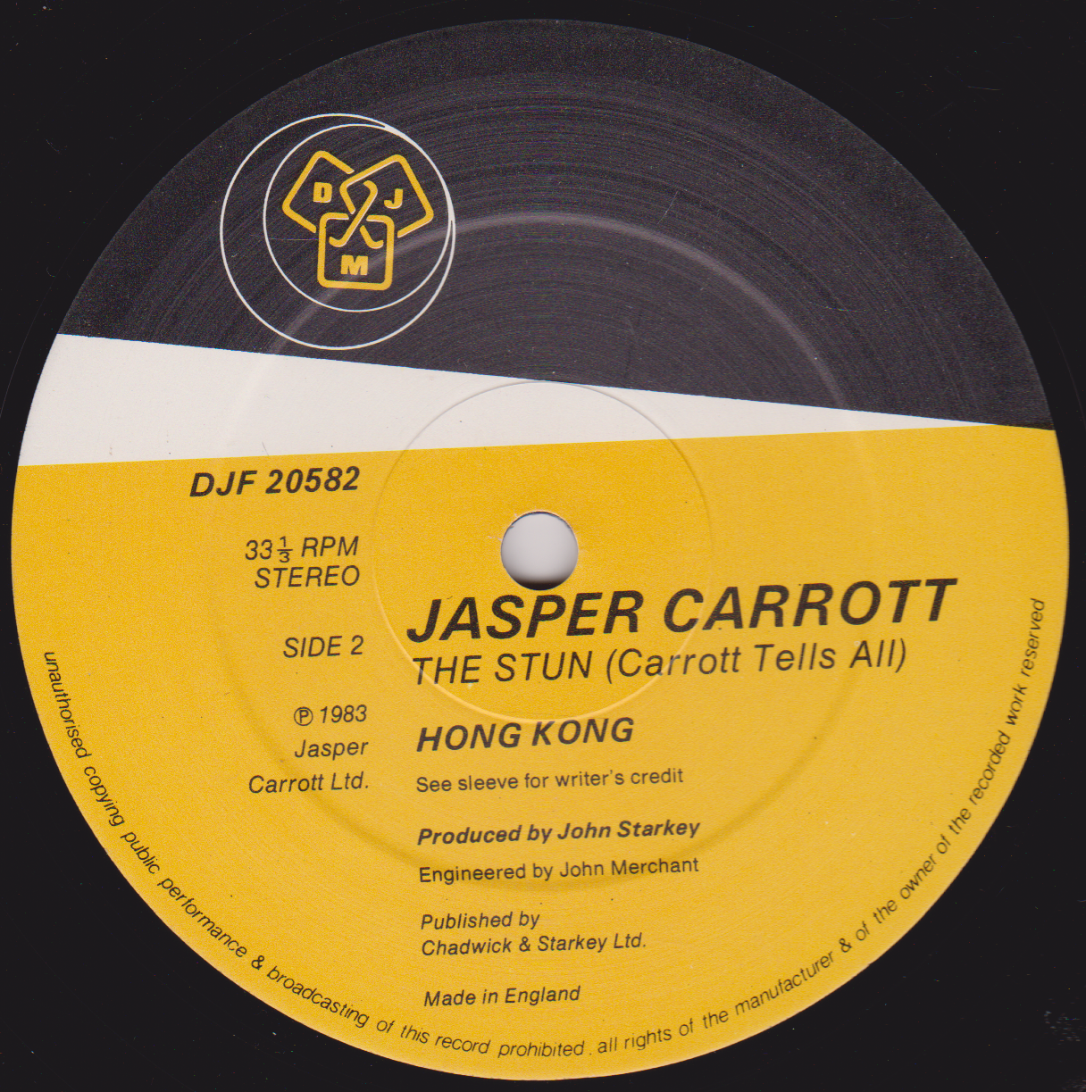 Jasper Carrott – The Stun (Carrott Tells All) (DJM 1983) 12" vinyl LP VG/VG