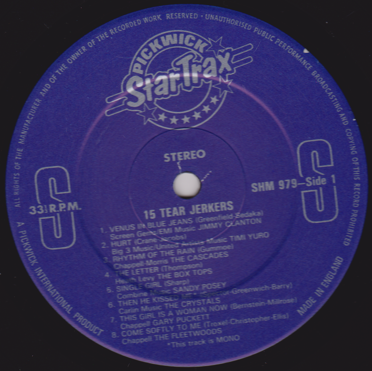 Various ‎– 15 Tear Jerkers (Pickwick 1979) 12" vinyl LP VG/VG compilation