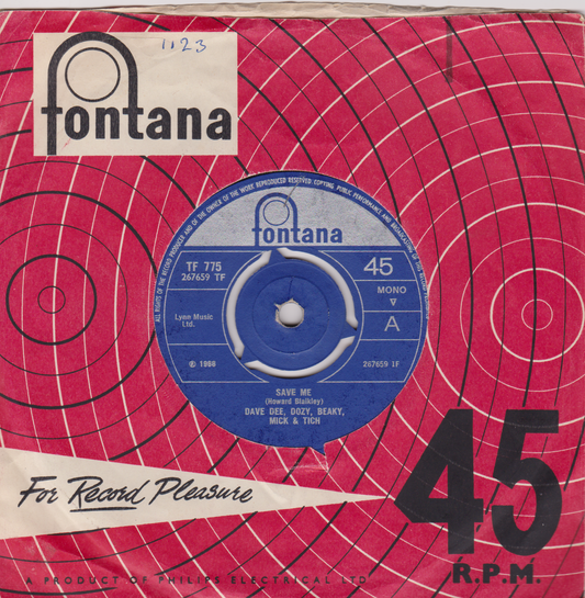 Dave Dee, Dozy, Beaky, Mick & Tich ‎– Save Me (Fontana 1966) 7" vinyl single VG/-
