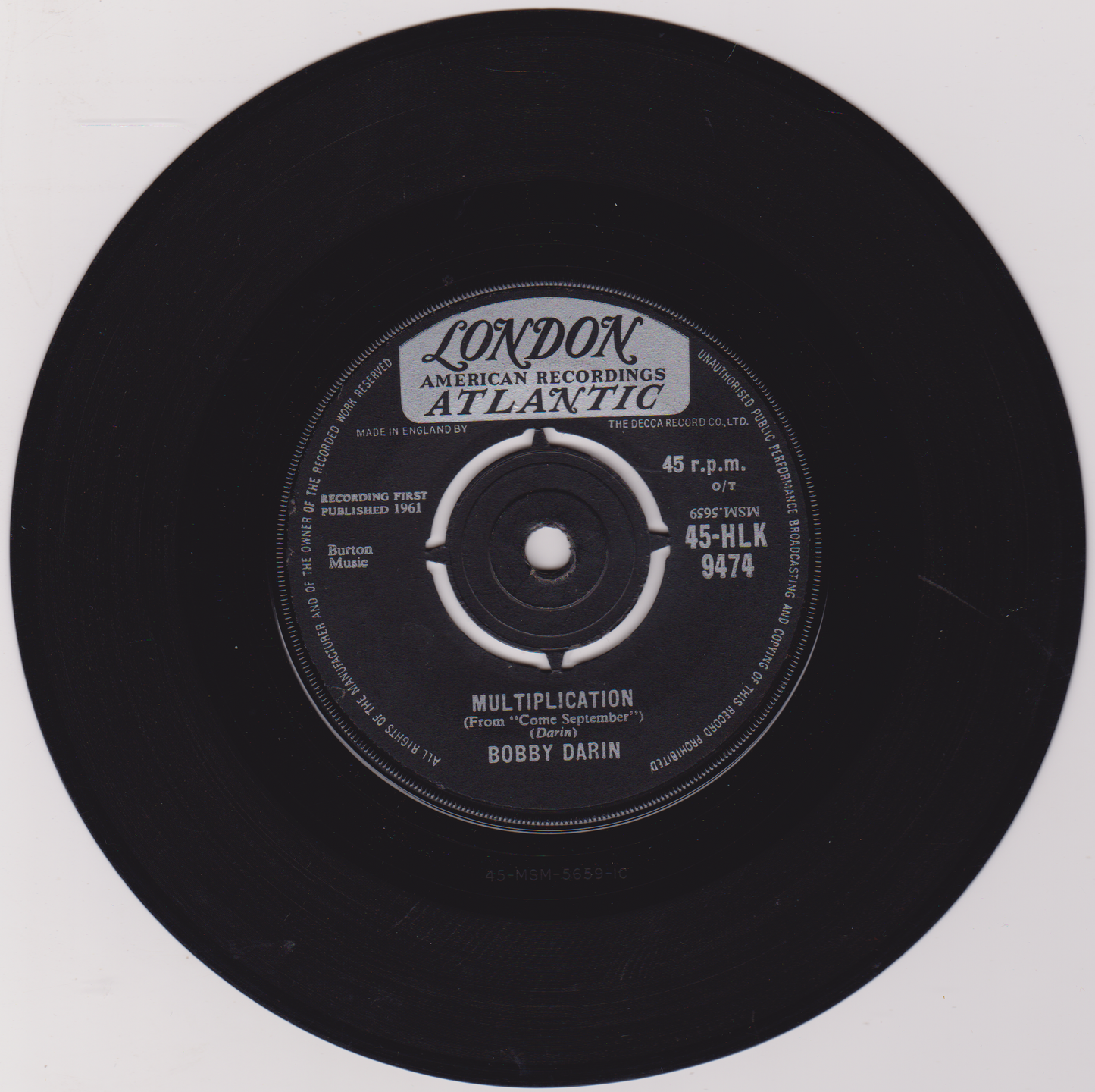 Bobby Darin - Multiplication (London 1961) 7" vinyl single VG/-