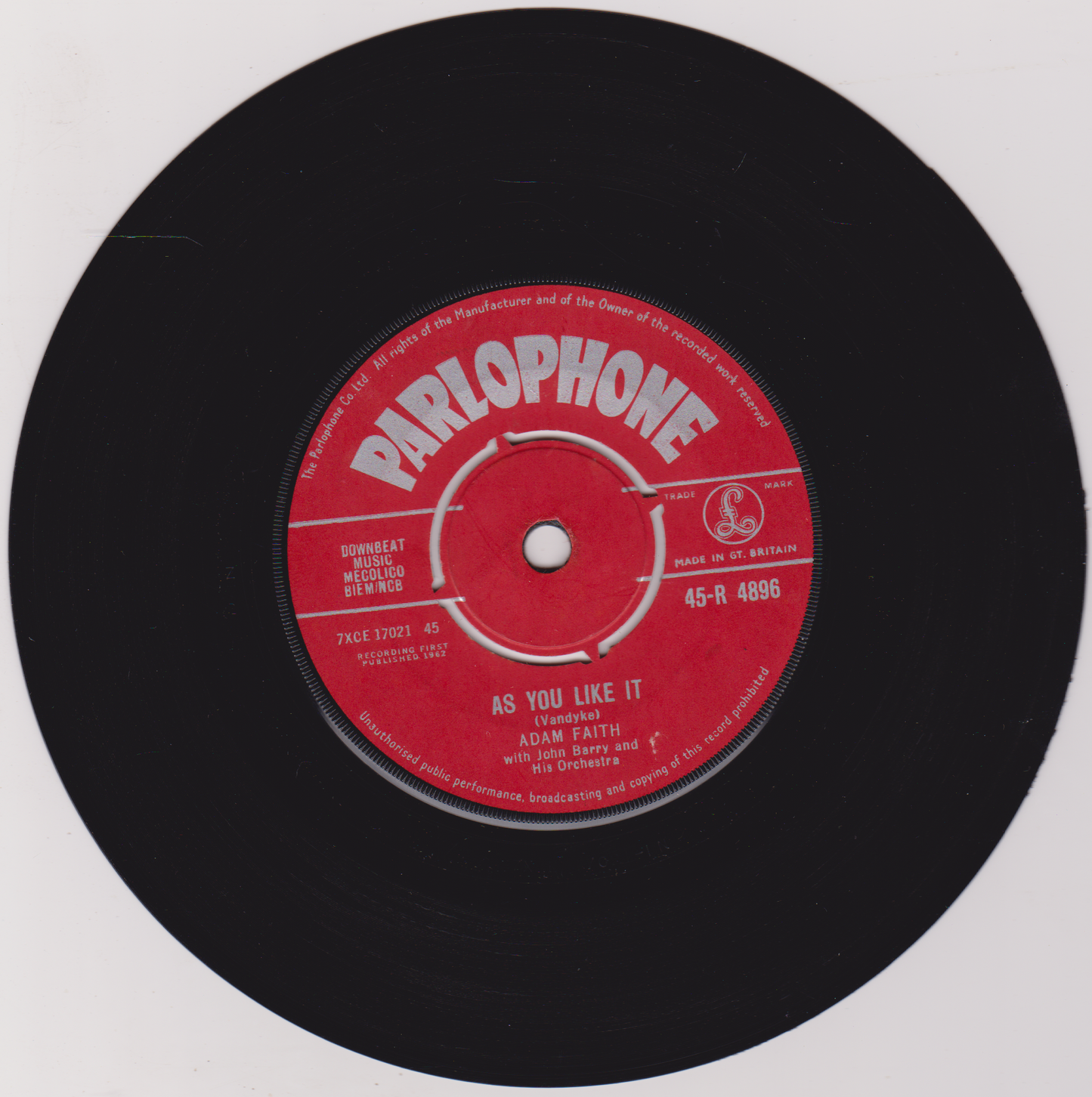 Adam Faith – As You Like It (Parlophone 1962) 7" vinyl single VG/-