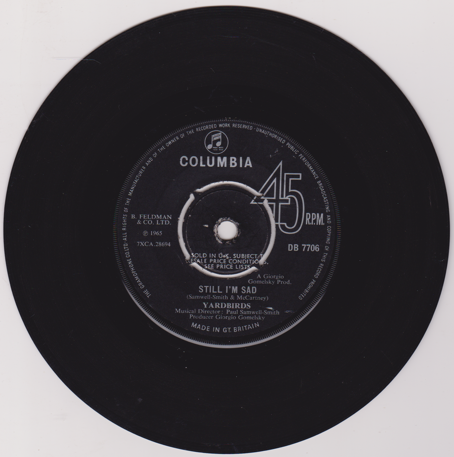 Yardbirds ‎– Evil Hearted You (Columbia 1965) 7" vinyl single G+/-