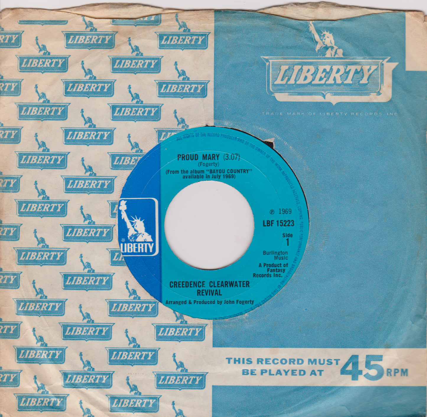 Creedence Clearwater Revival – Proud Mary (Liberty 1969) 7" vinyl single VG/VG jukebox centre