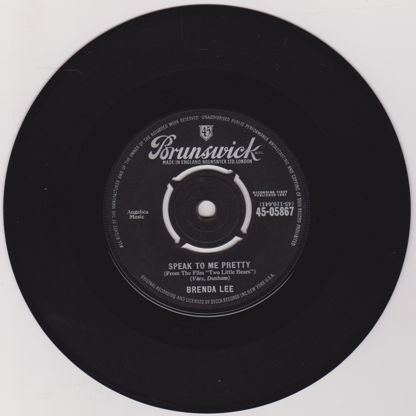 Brenda Lee ‎– Speak To Me Pretty (Brunswick 1962) 7" vinyl single VG/-