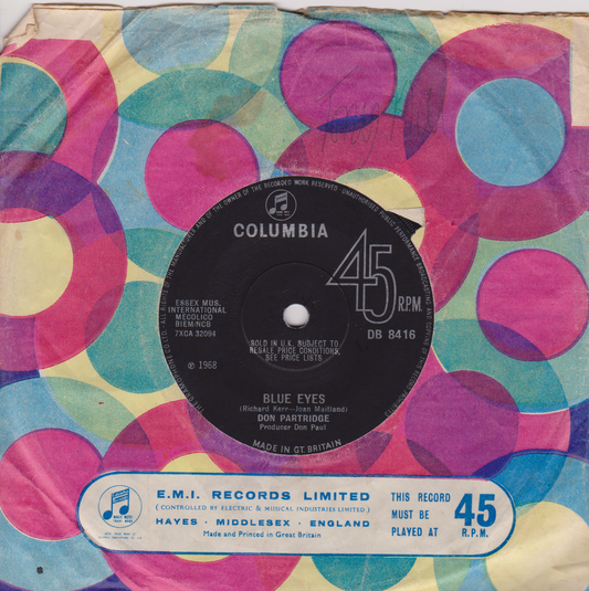 Don Partridge ‎– Blue Eyes (Columbia 1968) 7" vinyl single VG/VG