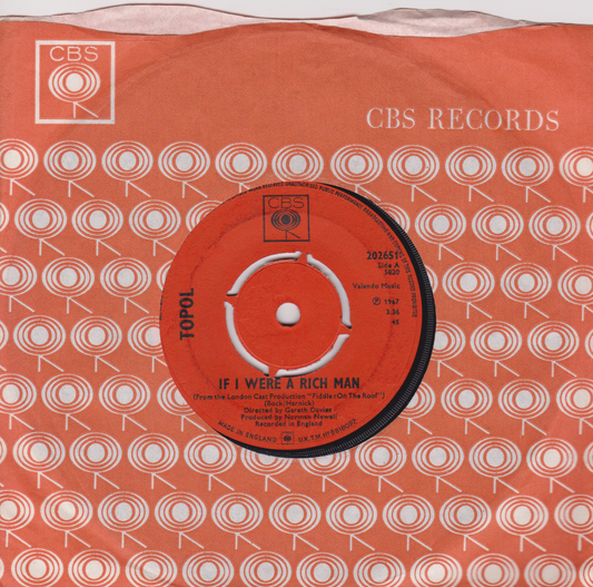 Topol ‎– If I Were A Rich Man (CBS 1967) 7" vinyl single VG/VG