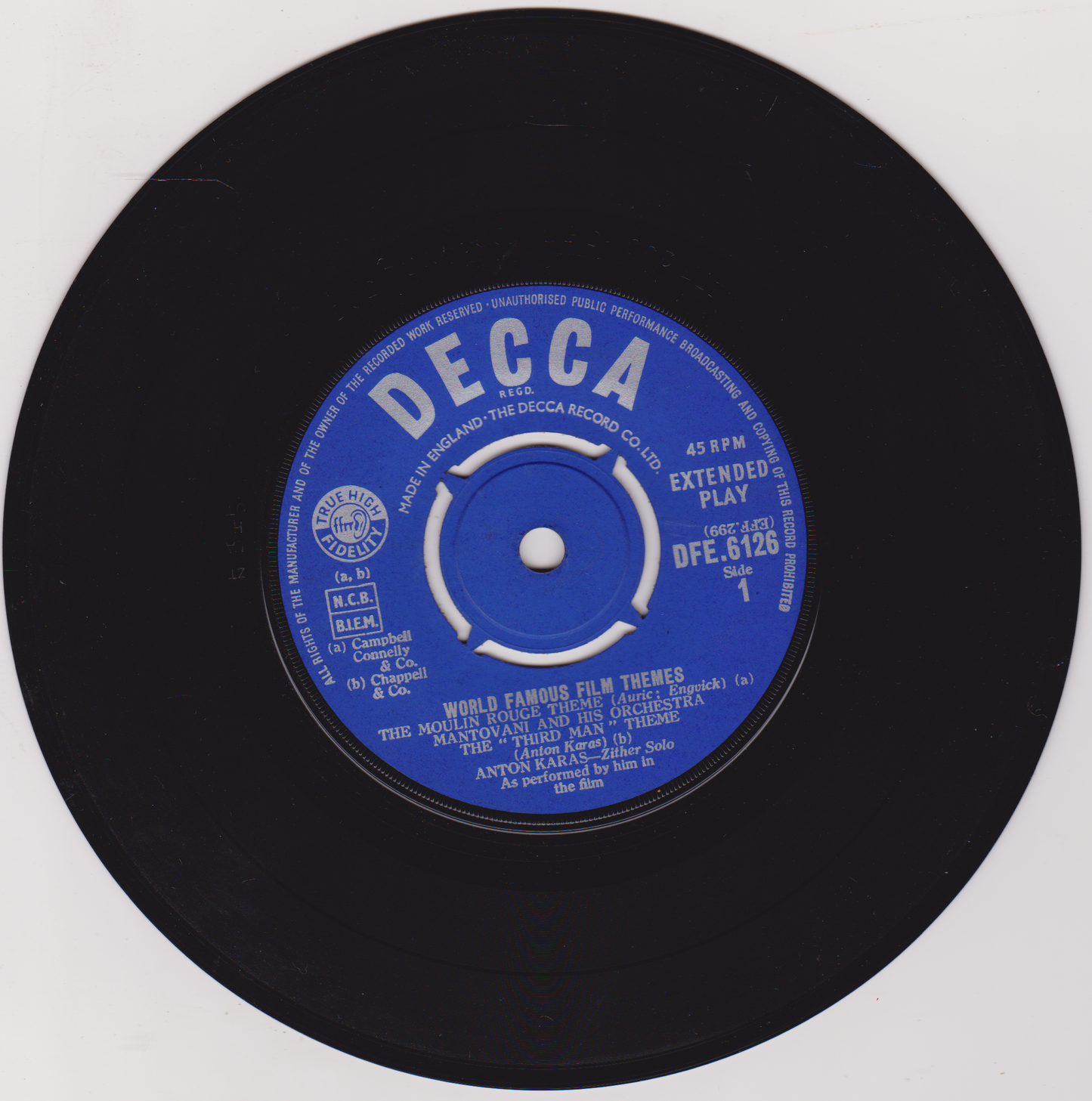 Various – World Famous Film Themes (Decca 1955) 7" vinyl EP VG/VG