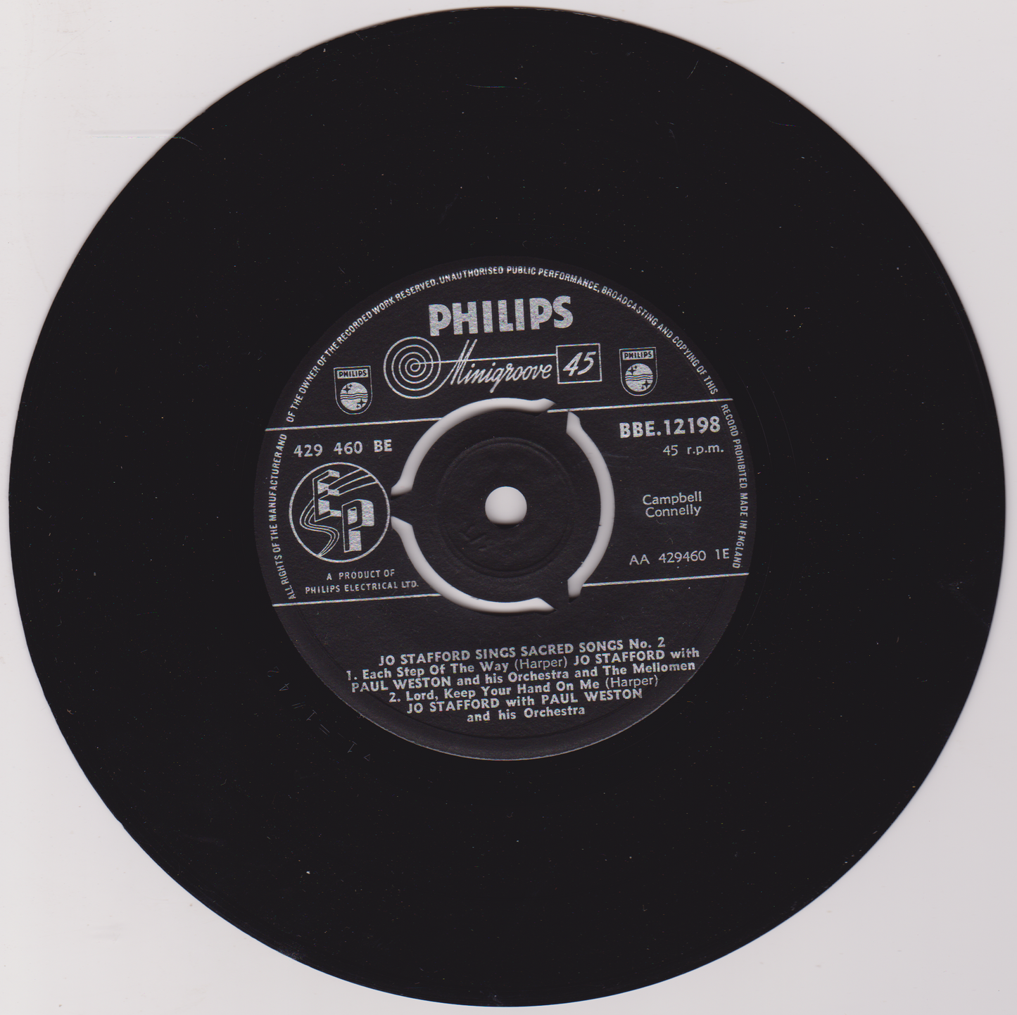 Jo Stafford – Jo Stafford Sings Sacred Songs (No. 2) (Philips 1960) 7" vinyl EP VG/VG