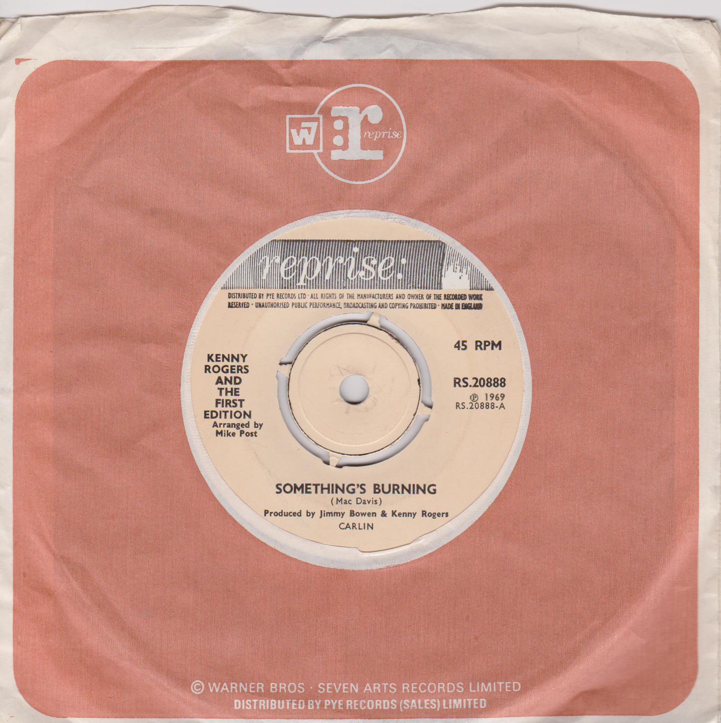 Kenny Rogers And The First Edition ‎– Something's Burning (Reprise 1970) 7" vinyl single VG/VG
