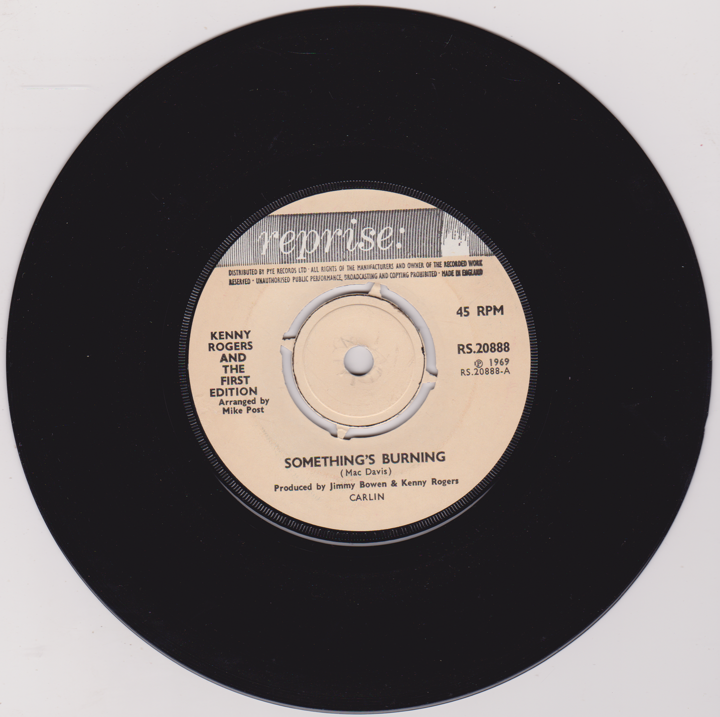 Kenny Rogers And The First Edition ‎– Something's Burning (Reprise 1970) 7" vinyl single VG/VG