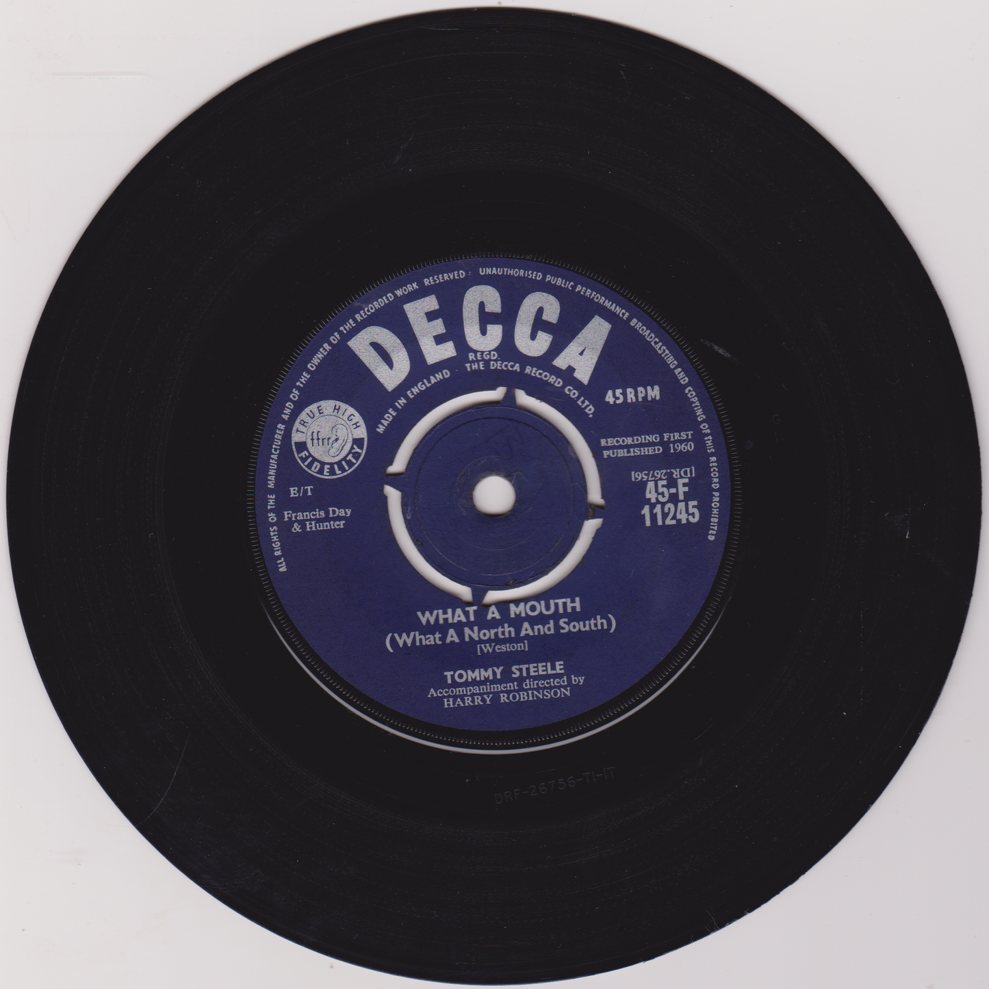 Tommy Steele – What A Mouth (What A North And South) (Decca 1960) 7" vinyl single VG/-
