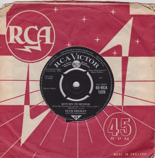Elvis Presley With The Jordanaires – Return To Sender (RCA 1962) 7" vinyl single VG/VG