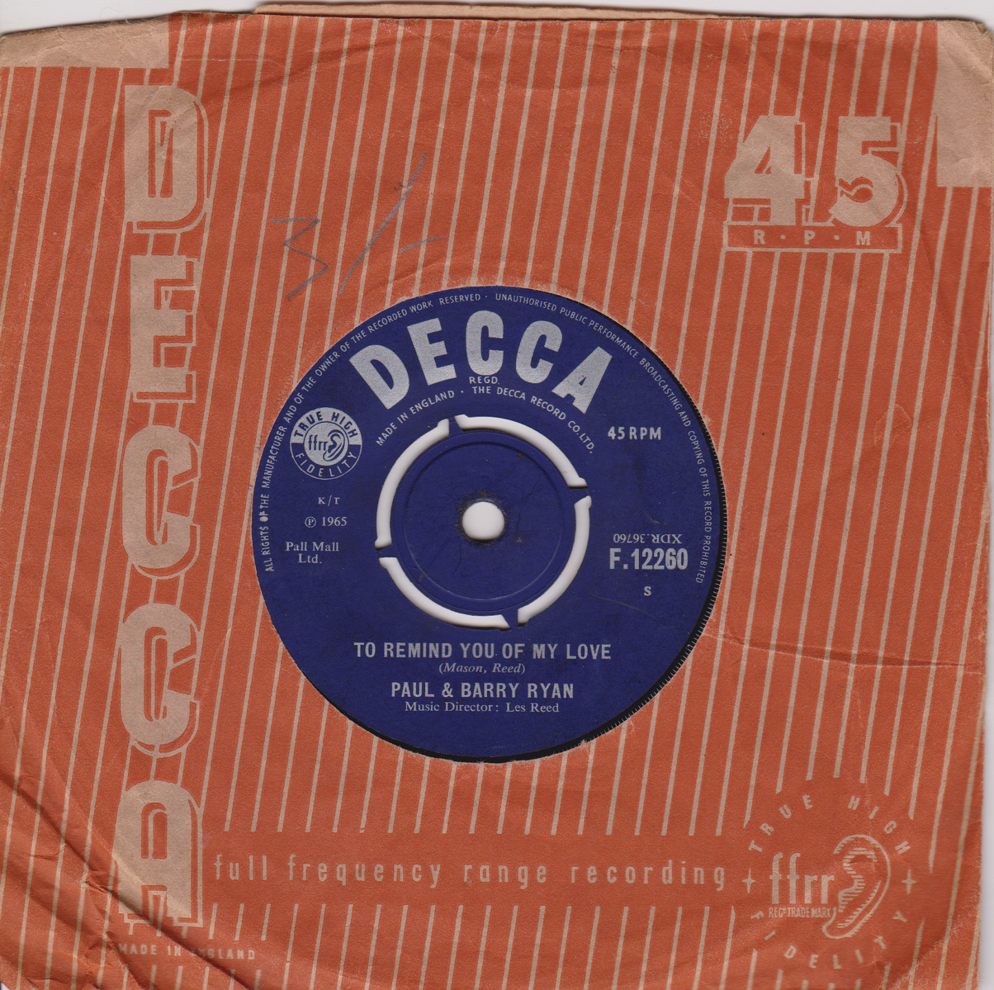 Paul & Barry Ryan ‎– Don't Bring Me Your Heartaches (Decca 1965) 7" vinyl single VG/VG