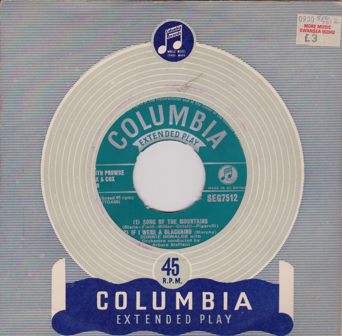 Ronnie Ronalde - Song Of The Mountains (Columbia  1954) 7" vinyl EP VG/VG jukebox