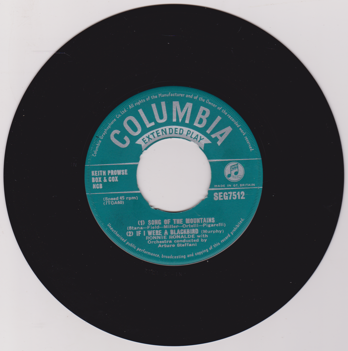 Ronnie Ronalde - Song Of The Mountains (Columbia  1954) 7" vinyl EP VG/VG jukebox