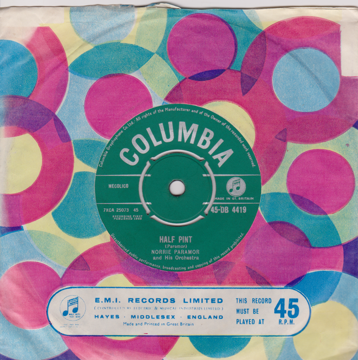 Norrie Paramor And His Orchestra – Theme From "Summer Place" (Columbia 1960) 7" vinyl single G+/-