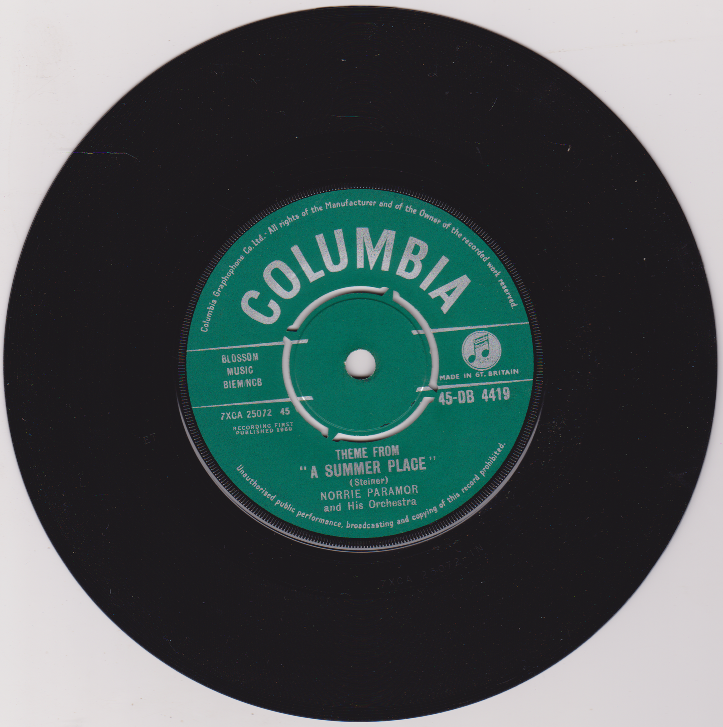 Norrie Paramor And His Orchestra – Theme From "Summer Place" (Columbia 1960) 7" vinyl single G+/-