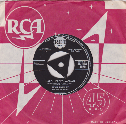 Elvis Presley With The Jordanaires – Hard Headed Woman (RCA 1958) 7" vinyl single VG/VG