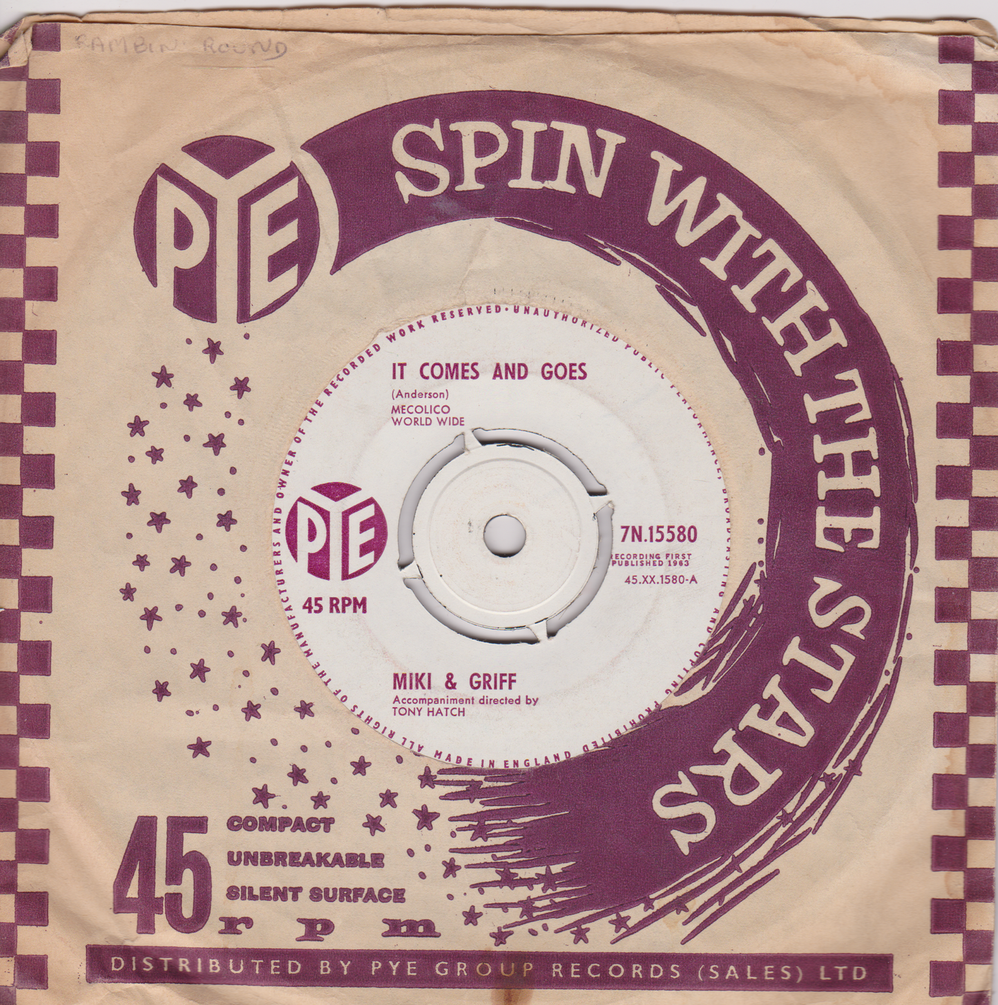 Miki And Griff - It Comes And Goes (Pye 1963) 7" vinyl single VG/VG