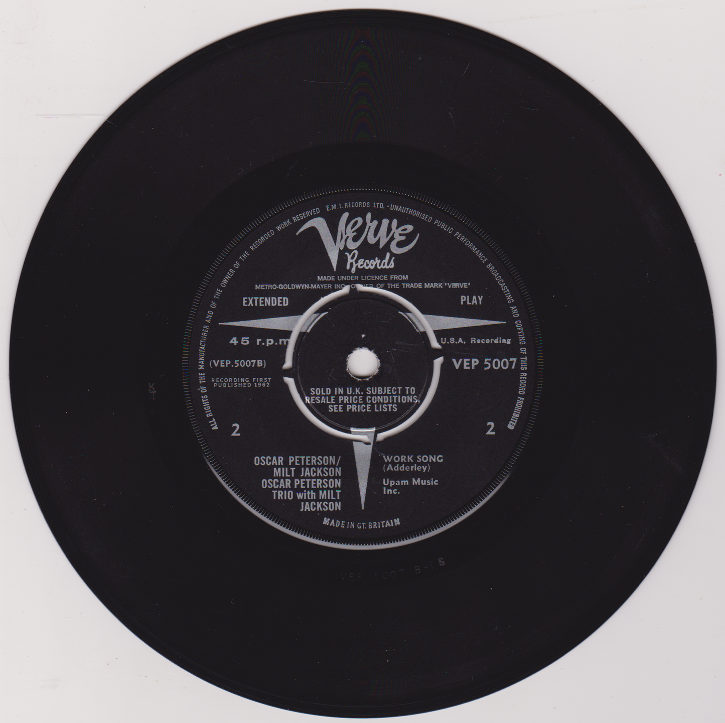 The Oscar Peterson Trio With Milt Jackson – Reunion Blues (Verve 1962) 7" vinyl single VG/VG