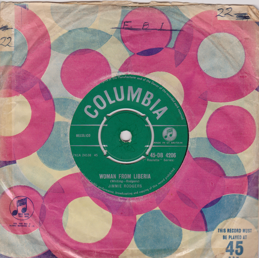 Jimmie Rodgers – Woman From Liberia (Columbia 1958) 7" vinyl single VG/G