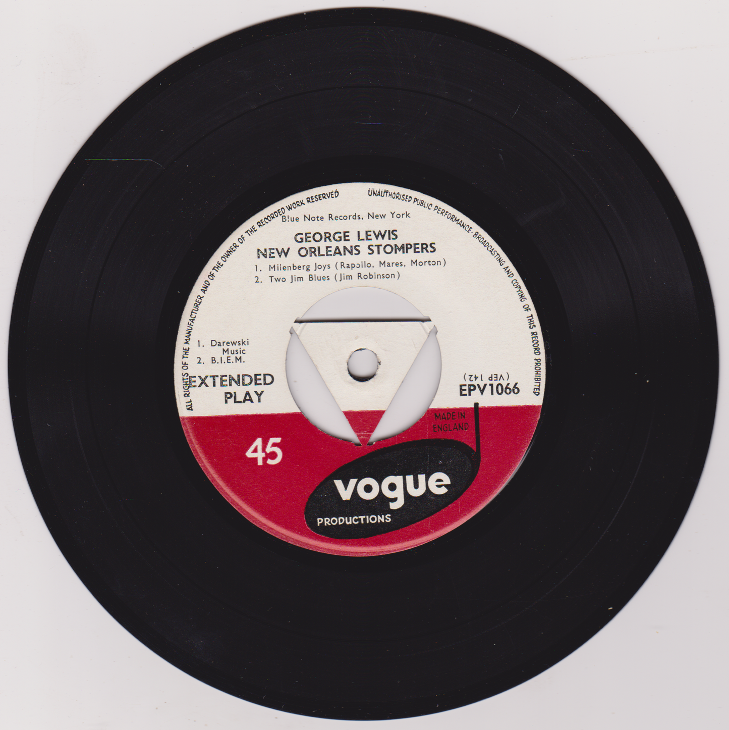 George Lewis And His New Orleans Stompers ‎– New Orleans Jazz, Vol 1 (Vogue 1955) 7" vinyl EP VG/G