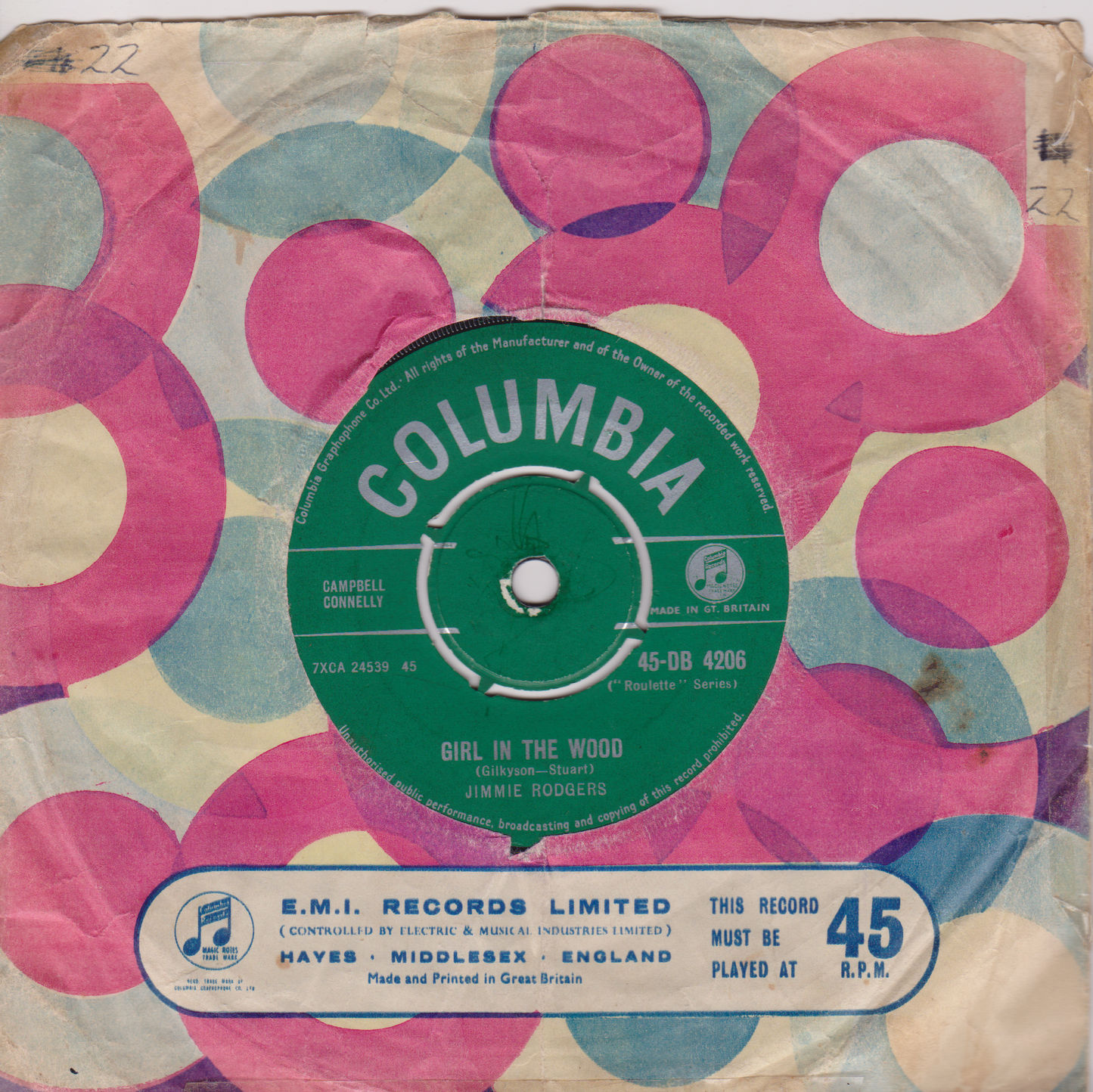 Jimmie Rodgers – Woman From Liberia (Columbia 1958) 7" vinyl single VG/G