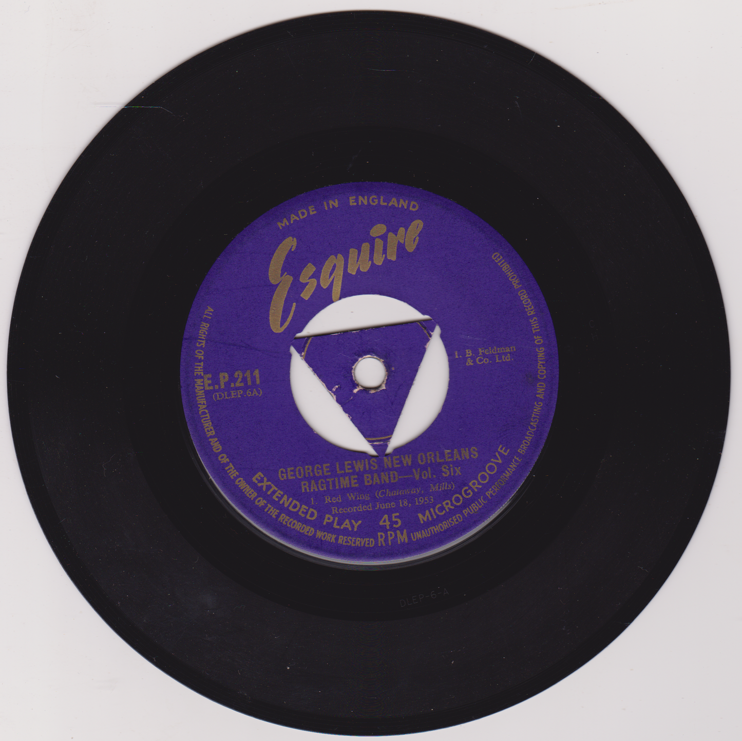 George Lewis' New Orleans Ragtime Band ‎– Volume Six (Esquire 1959) 7" vinyl EP G+/VG