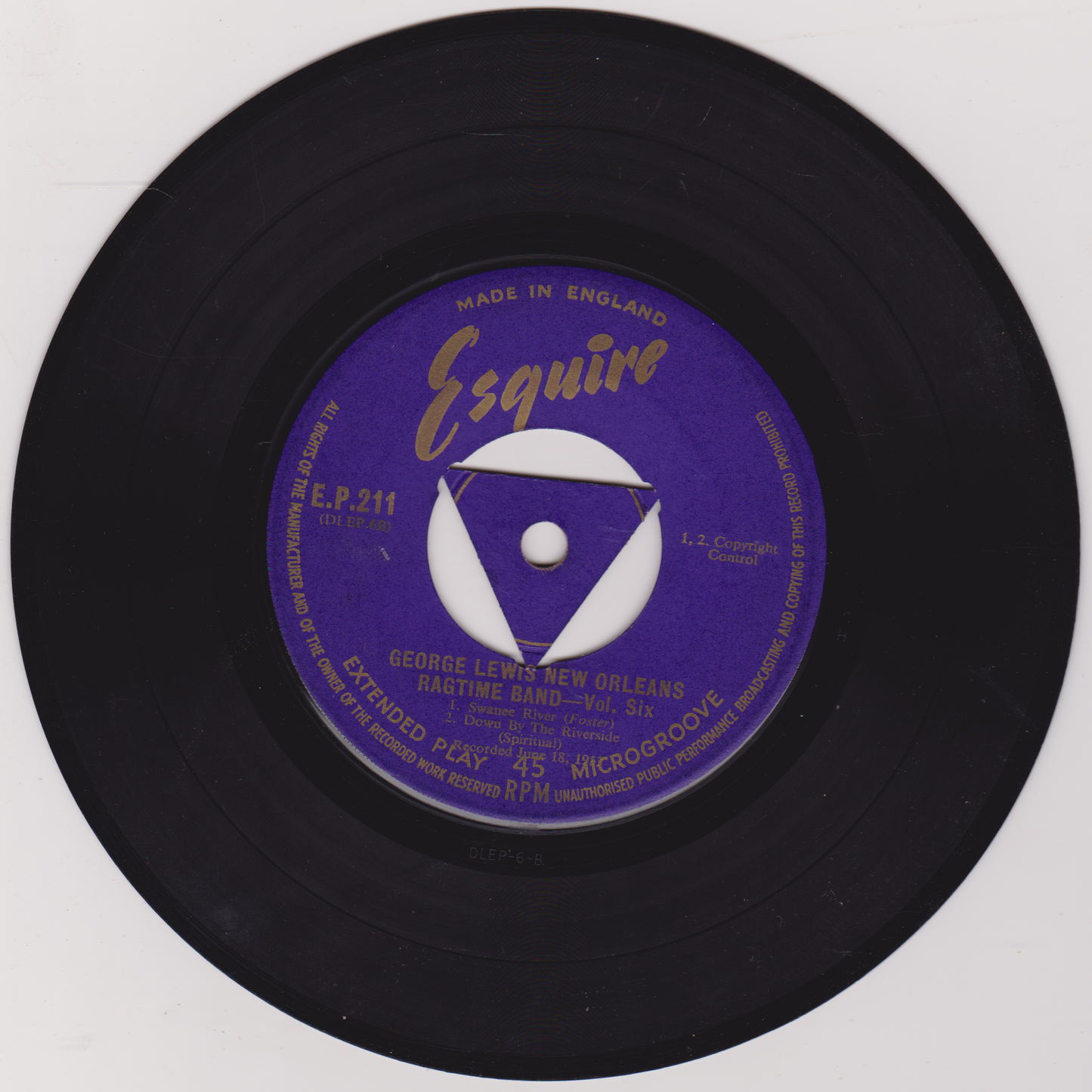 George Lewis' New Orleans Ragtime Band ‎– Volume Six (Esquire 1959) 7" vinyl EP G+/VG
