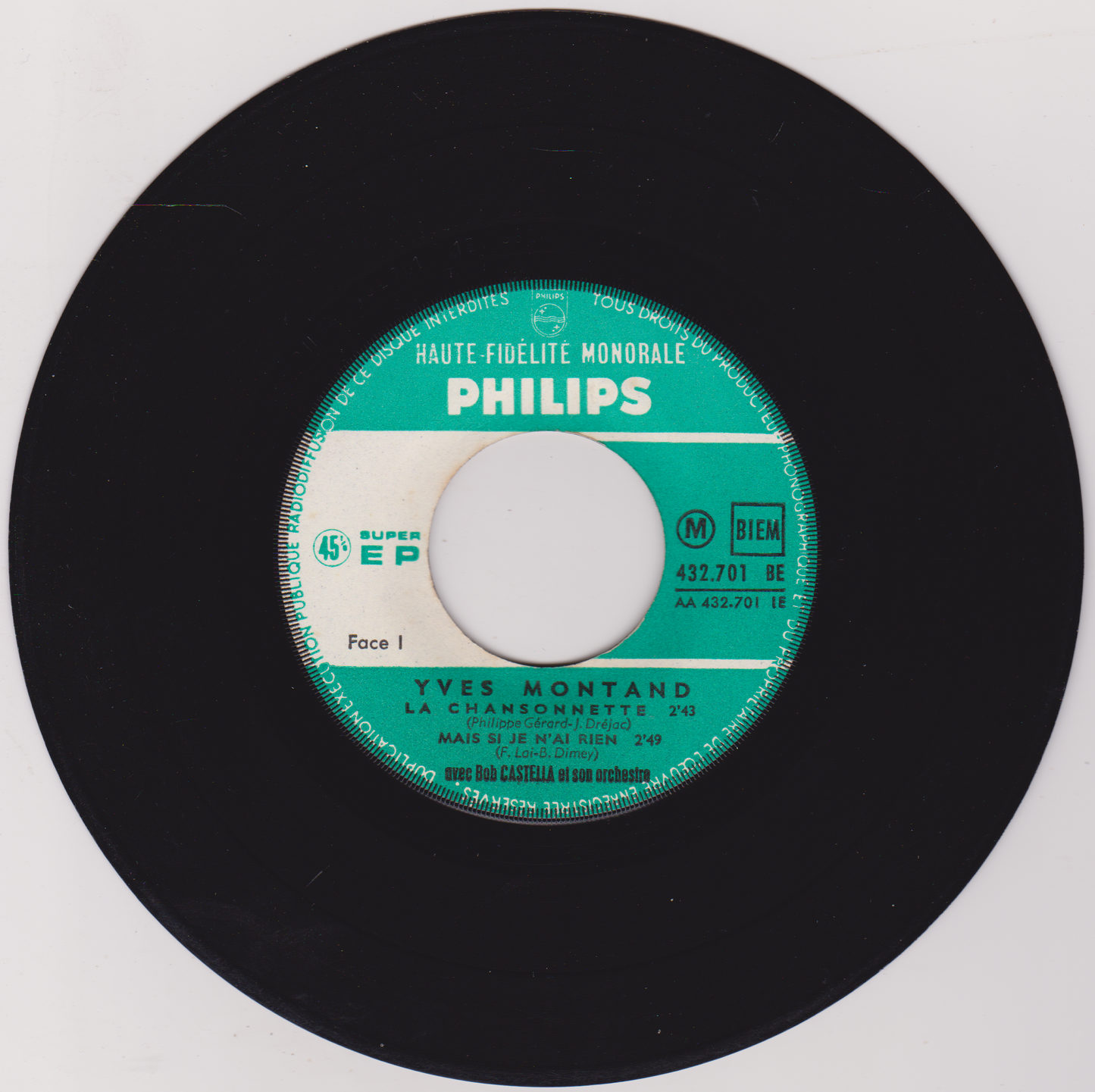 Yves Montand – La Chansonnette (Philips 1961) 7" vinyl single G+/VG