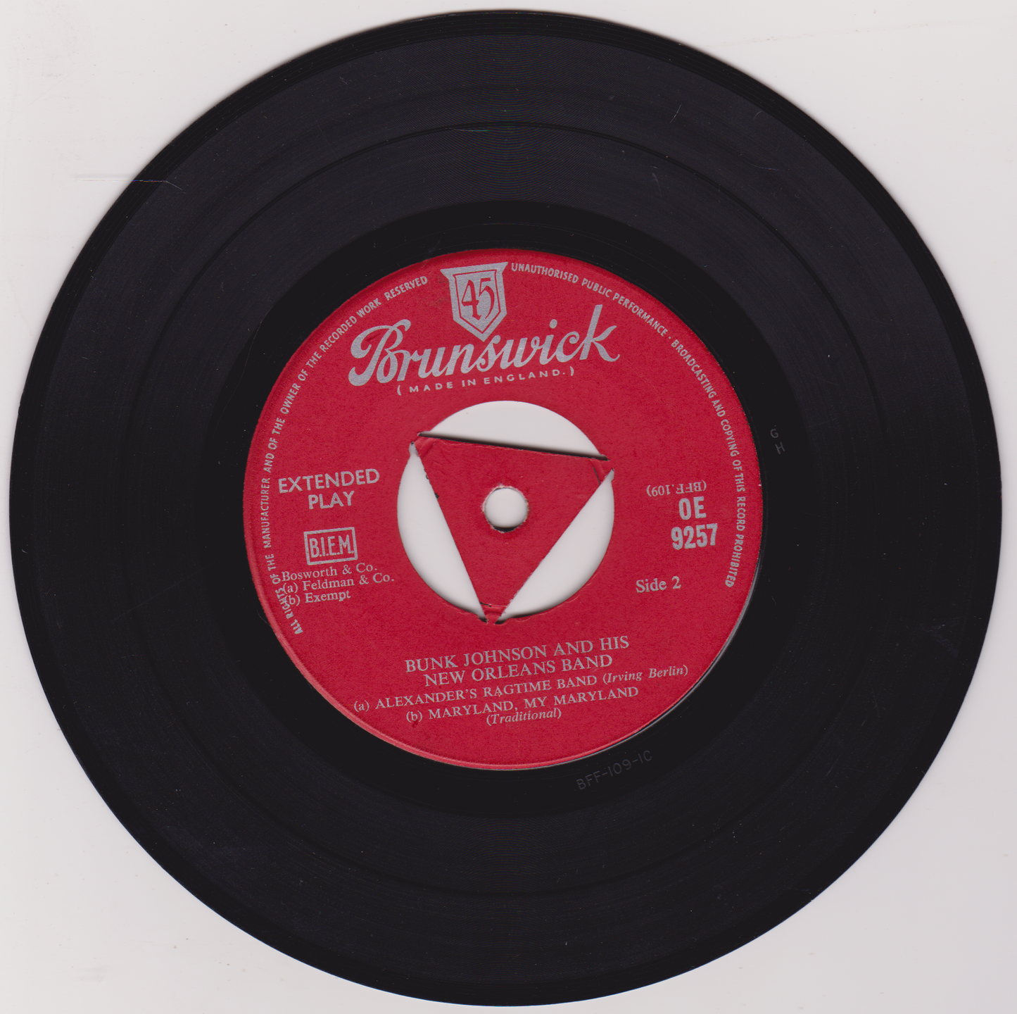 Bunk Johnson And His New Orleans Band ‎– Tishomingo Blues (Brunswick 1956) 7" vinyl EP VG/G+