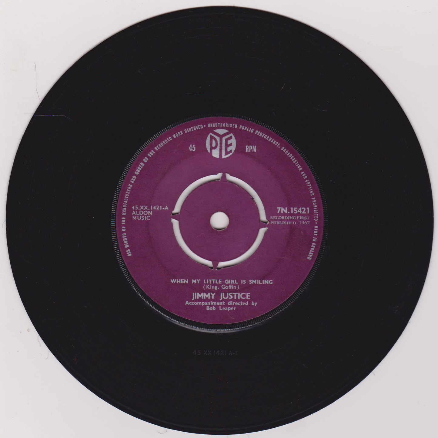Jimmy Justice – When My Little Girl Is Smiling (Pye 1962) 7" vinyl single VG/-