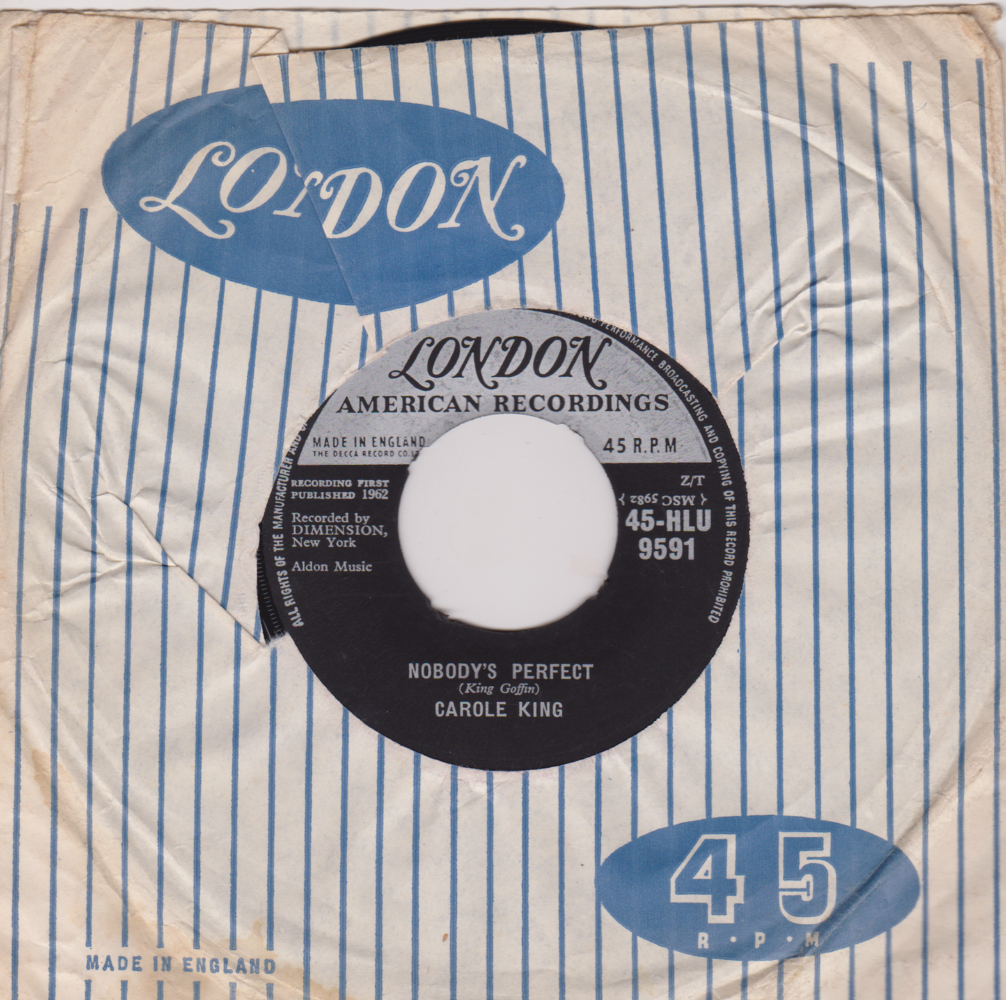 Carole King ‎– It Might As Well Rain Until September (London 1962) 7" vinyl single VG/G+ jukebox centre