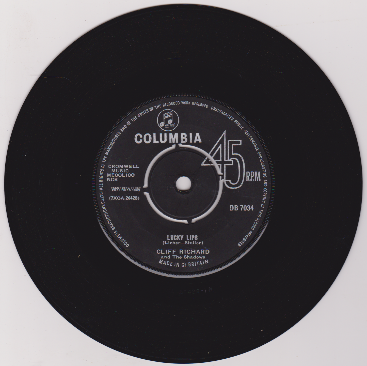 Cliff Richard And The Shadows ‎– Lucky Lips (Columbia 1963) 7" vinyl single VG/-