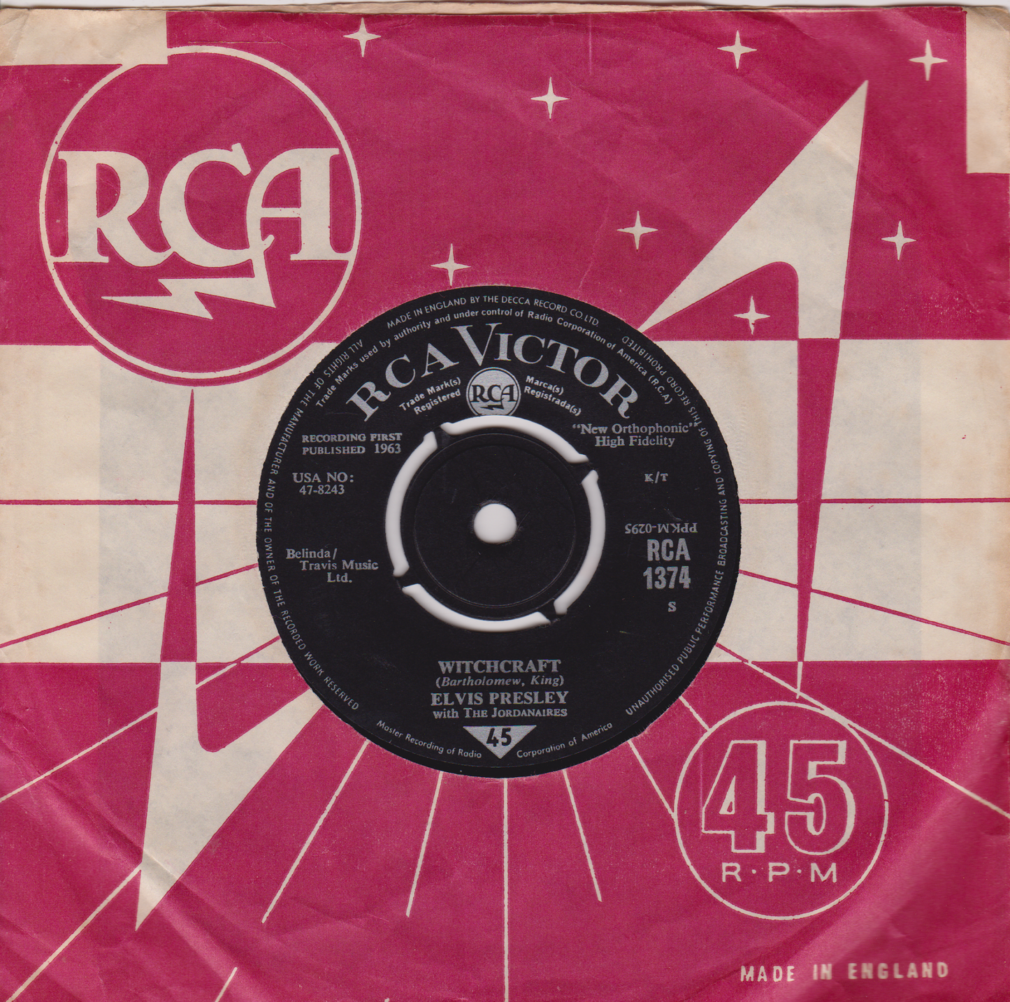 Elvis Presley With The Jordanaires – Bossa Nova Baby (RCA 1963) 7" vinyl single VG/VG