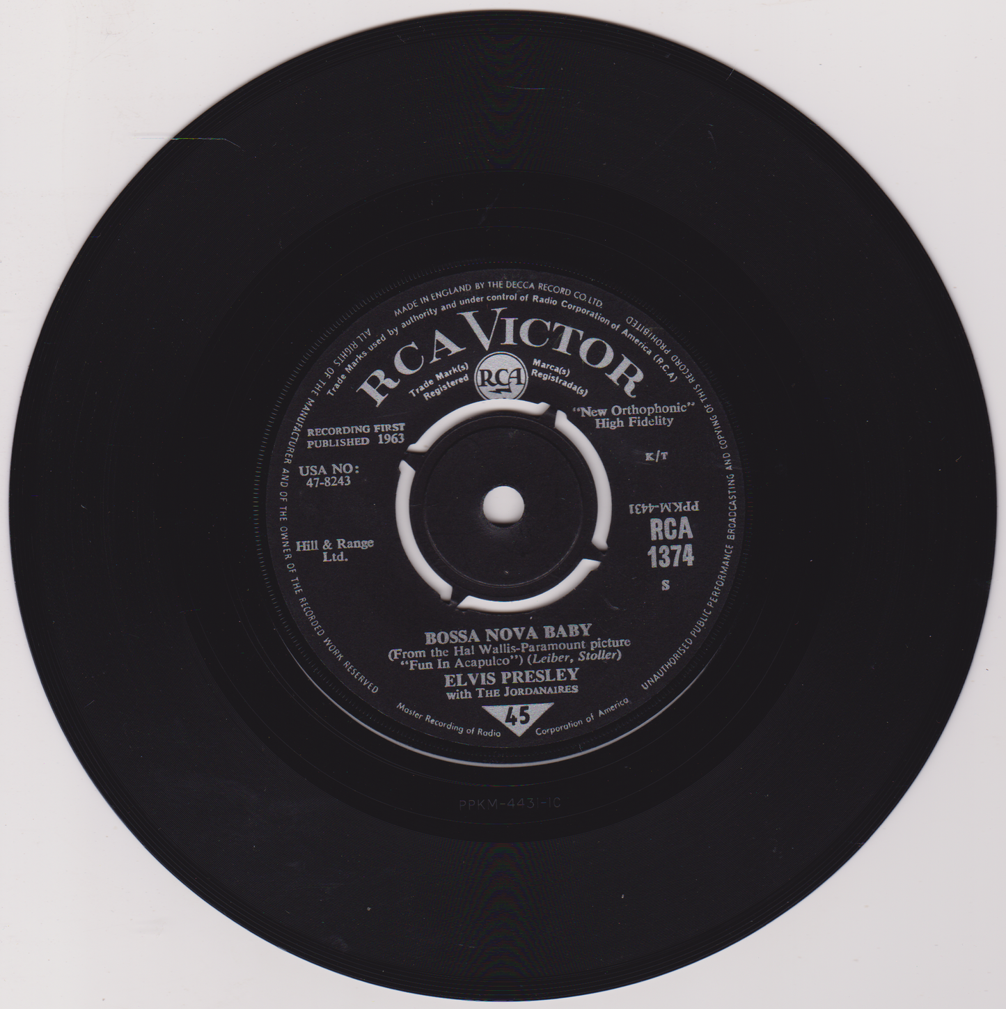 Elvis Presley With The Jordanaires – Bossa Nova Baby (RCA 1963) 7" vinyl single VG/VG