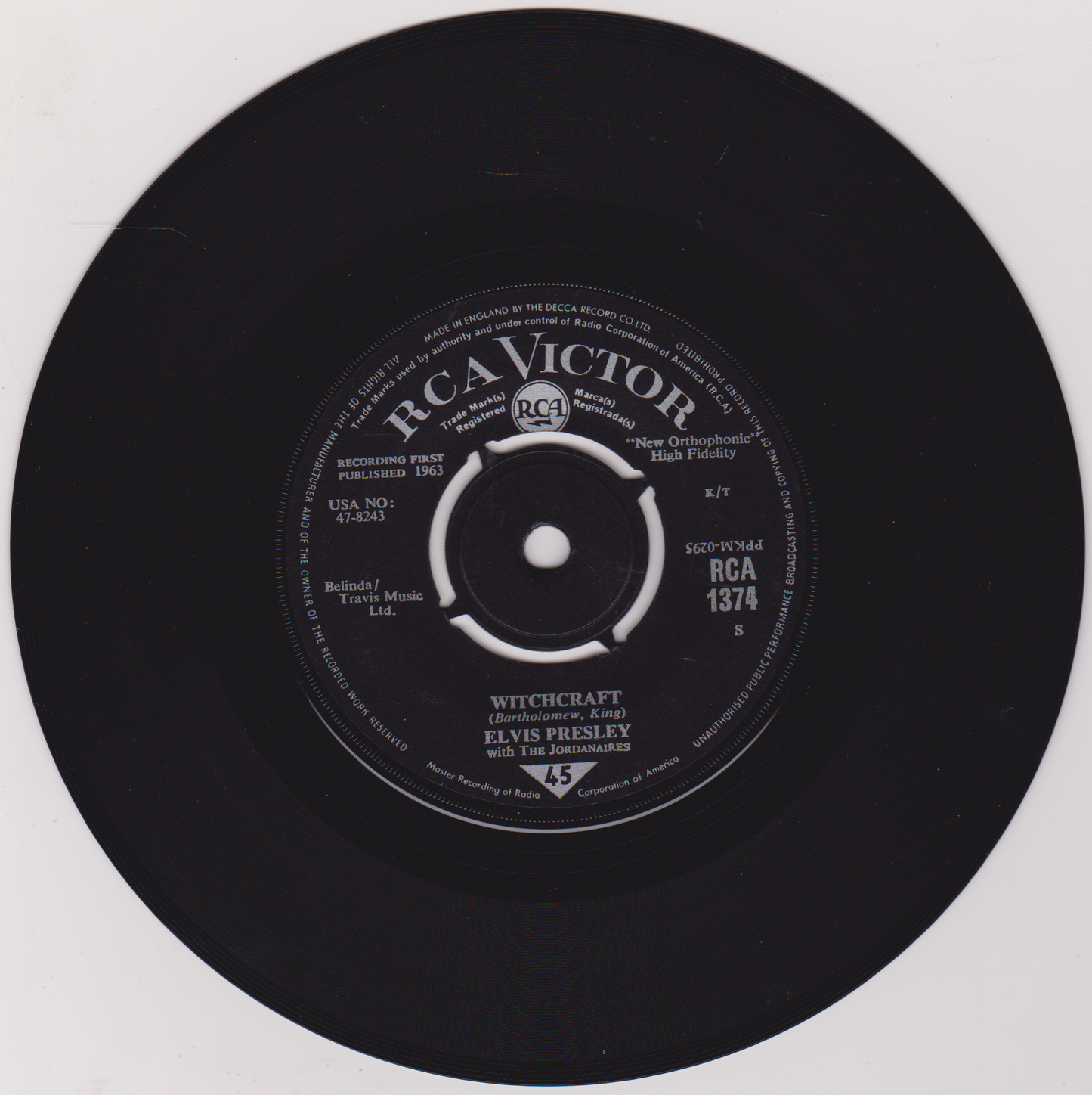 Elvis Presley With The Jordanaires – Bossa Nova Baby (RCA 1963) 7" vinyl single VG/VG