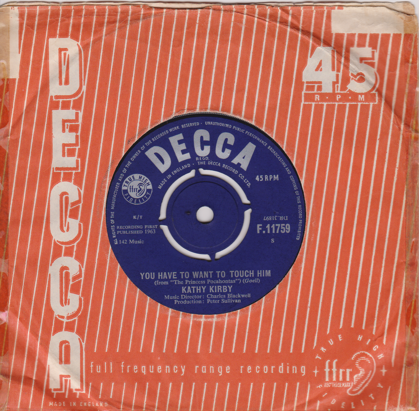 Kathy Kirby – Secret Love (Decca 1963) 7" vinyl single VG/G+